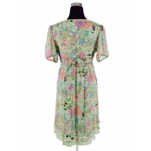 VTG Cynthia Steffe Green Floral Lace Velvet Dress| Whimsigoth Boho Fairycore Y2K - Picture 5 of 8